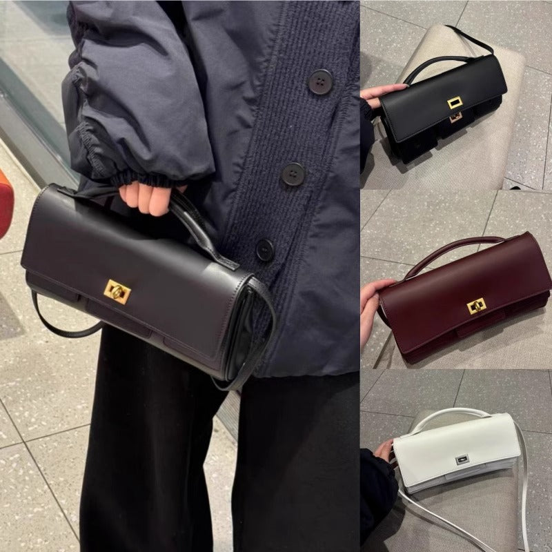 B家手提包晚宴真皮女包时尚单肩法棍包高级简约纯色轻奢百搭包包