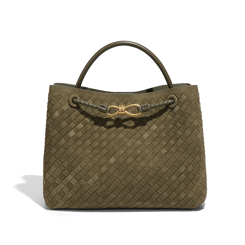 2025新款大容量手提托特包手工编织女包质感磨砂麂皮绒单肩斜跨包