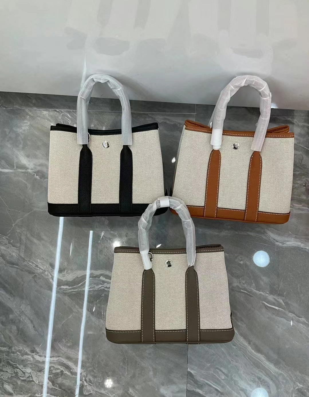 文艺范 花园帆布配TOGO头层牛皮女包手提包大容量撞色单肩托特包