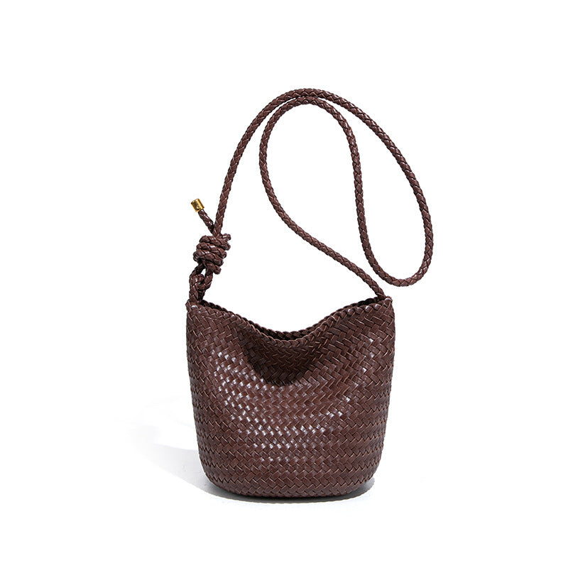 新品定制贴标logo编织水桶包复古潮流单肩腋下包纯色单肩斜跨女包