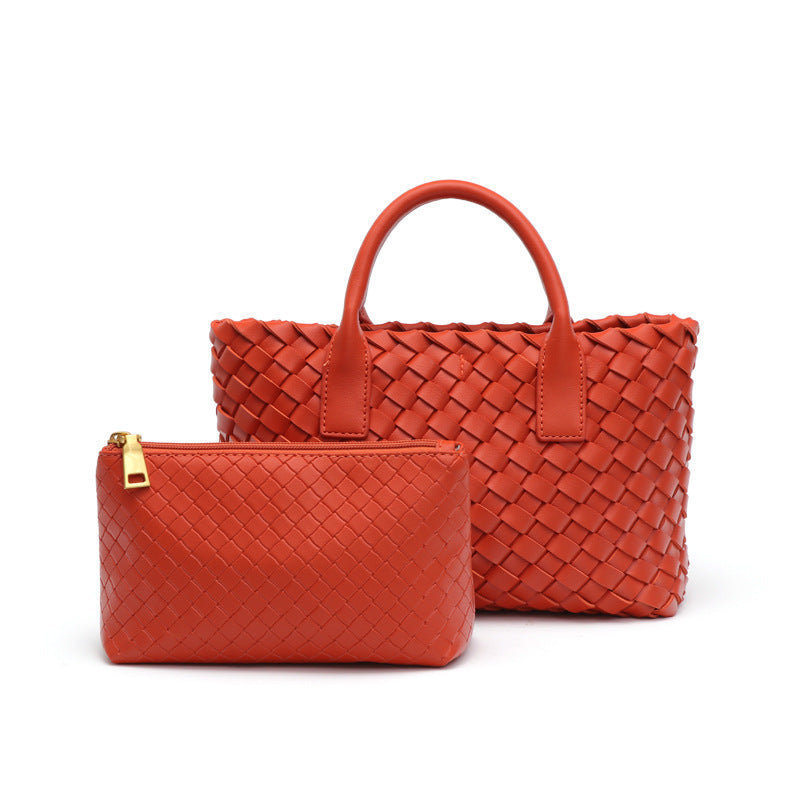 简约时尚小众菜篮子编织单肩斜挎手提包大容量休闲百搭子母托特包