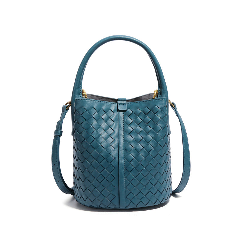 厂家新款手工编织包包潮流百搭纯色子母水桶包女士休闲单肩斜挎包