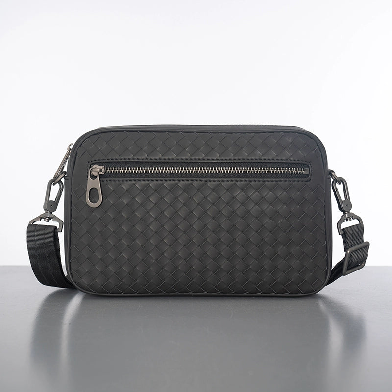 X&BV真皮单肩包男斜挎包休闲编织横款迷你韩版多功能手拿包男手包