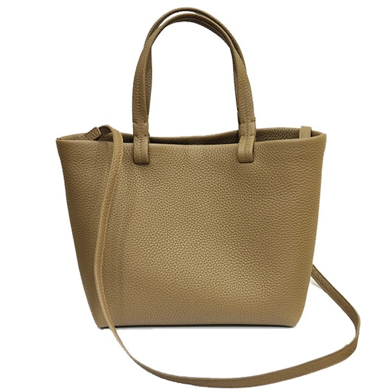 潮 极简togo头层小牛皮大容量托特tote手提单肩斜挎包 无痕代发