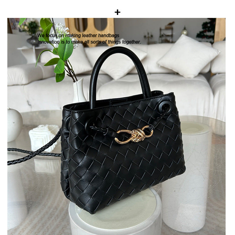 真皮手拎包外贸高级编织包跨境时尚羊皮手提包大容量单肩斜跨包女