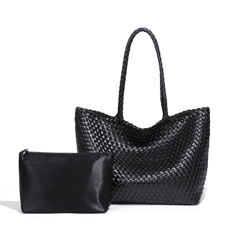 夏季新款大容量手工编织包女士休闲手提托特包时尚单肩腋下子母包