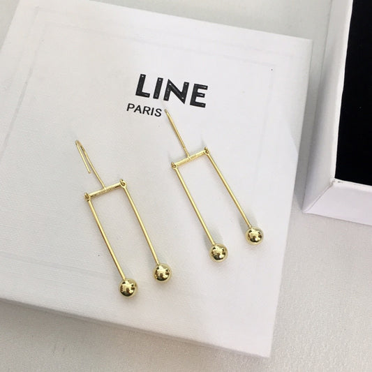 赛家21新款几何形耳环女高级感气质光面叮叮耳钩长款球形耳坠