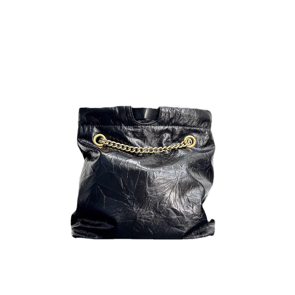 网红同款质感牛皮爆裂纹垃圾袋链条包暗黑潮酷百搭单肩斜挎包