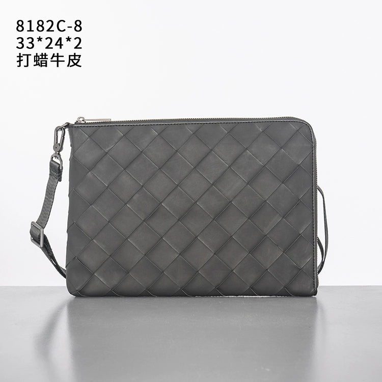 X&BV编织男包手拿包真皮大容量休闲男士手包多功能单肩斜挎包时尚