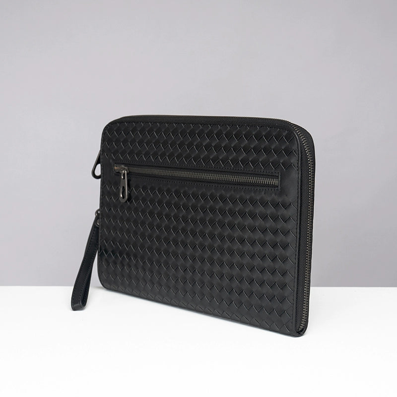 X&BV手拿包男真皮休闲大容量编织平板ipad包文件信封手包男商务潮