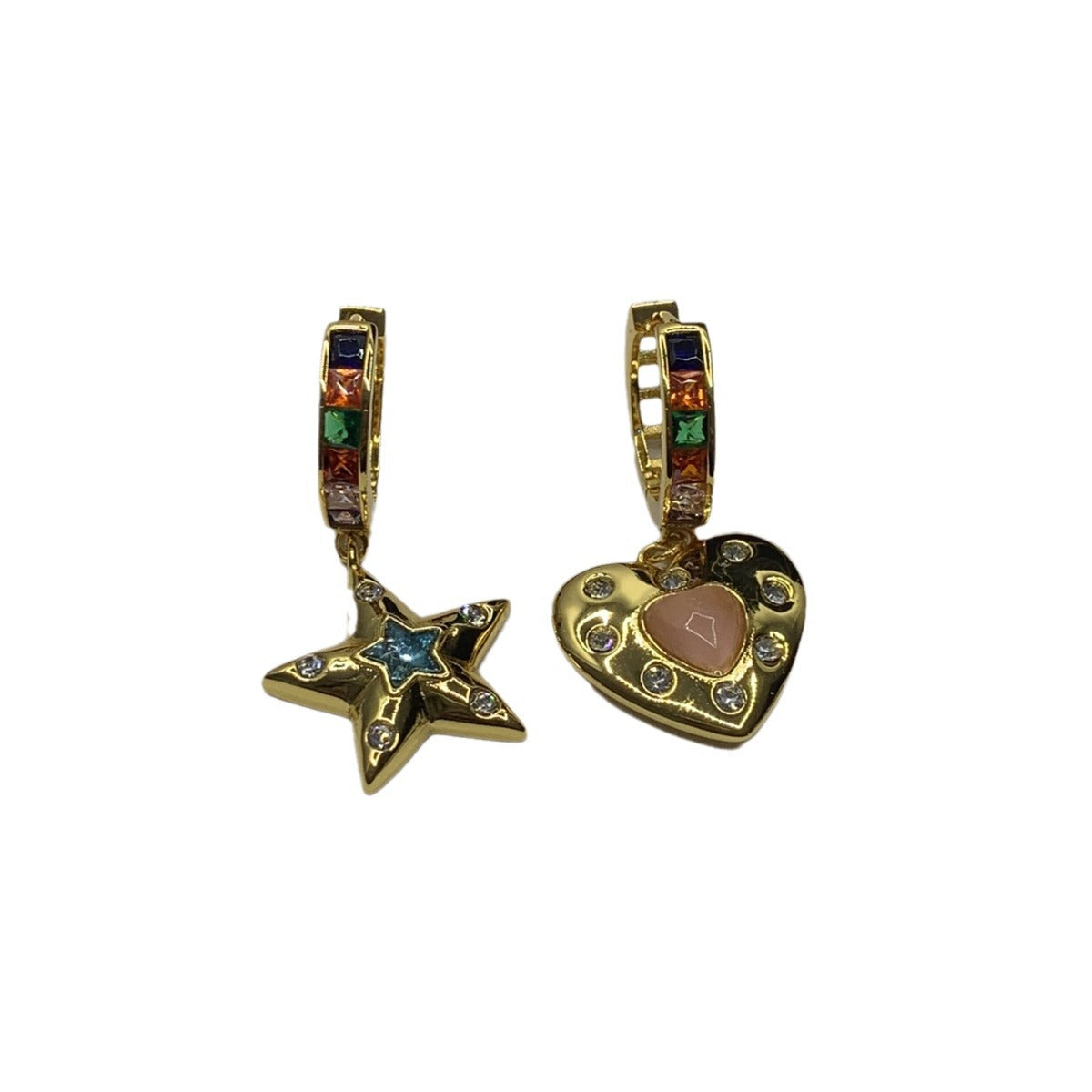 赛林家新款星星爱心耳环女高级感个性气质不对称彩钻猫眼心形耳饰