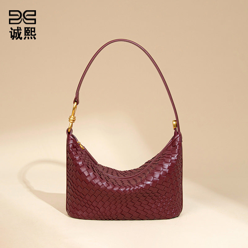 小众手工编织包包时尚单肩斜挎包休闲女简约手提饭盒包潮流腋下包