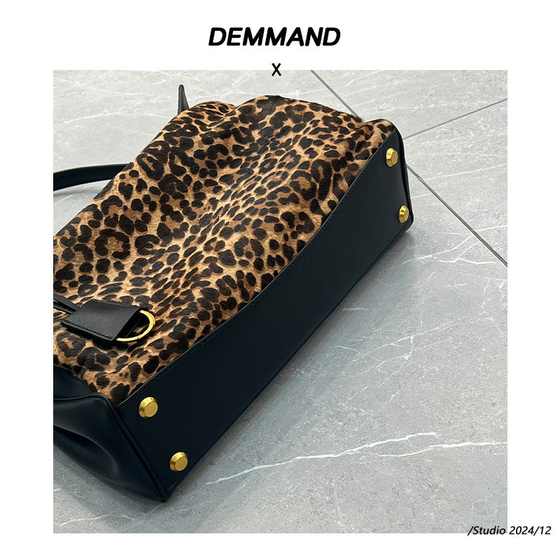 高级感包包女2024新款大容量豹纹托特包马毛手提单肩斜挎凯莉包潮