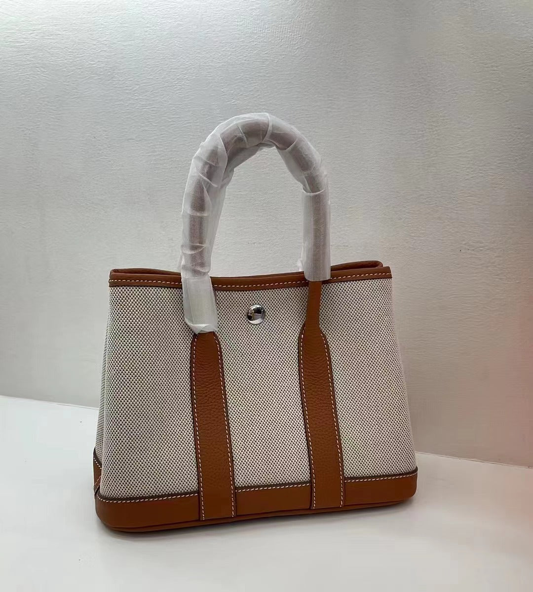 文艺范 花园帆布配TOGO头层牛皮女包手提包大容量撞色单肩托特包