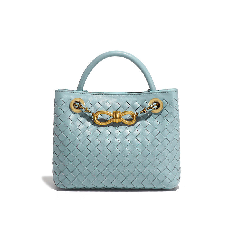 纯色百搭新款手工编织女包时尚通勤手提包链接单肩斜挎托特小方包