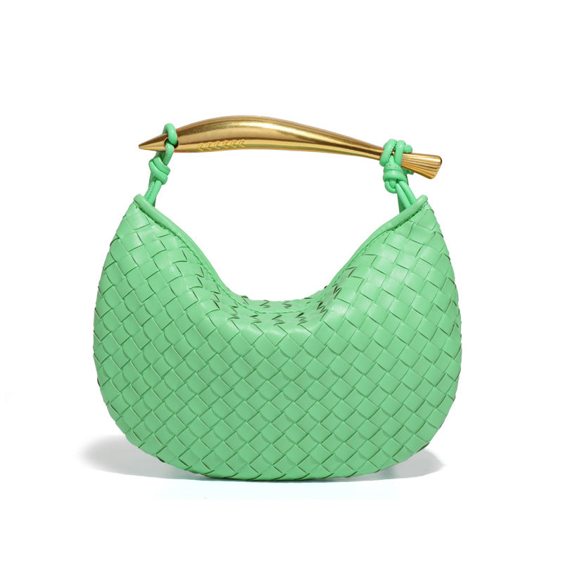 外贸新品纯色饺子包手工编织包半月沙丁鱼手提包休闲单肩斜挎女包