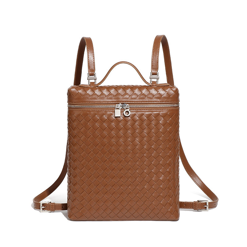 工厂定制时尚手工编织包潮流大容量通勤百搭双肩包旅行男女士背包