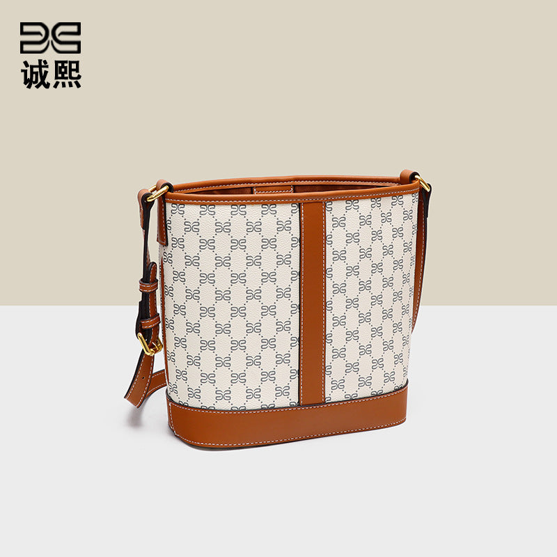复古老花大容量凯旋门水桶包高级感时尚通勤百搭子母单肩斜跨女包