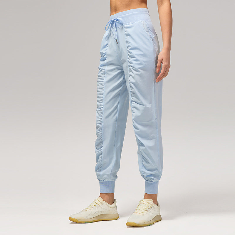 休闲宽松运动裤女压褶跑步瑜伽健身裤九分口袋速干透气束脚卫裤