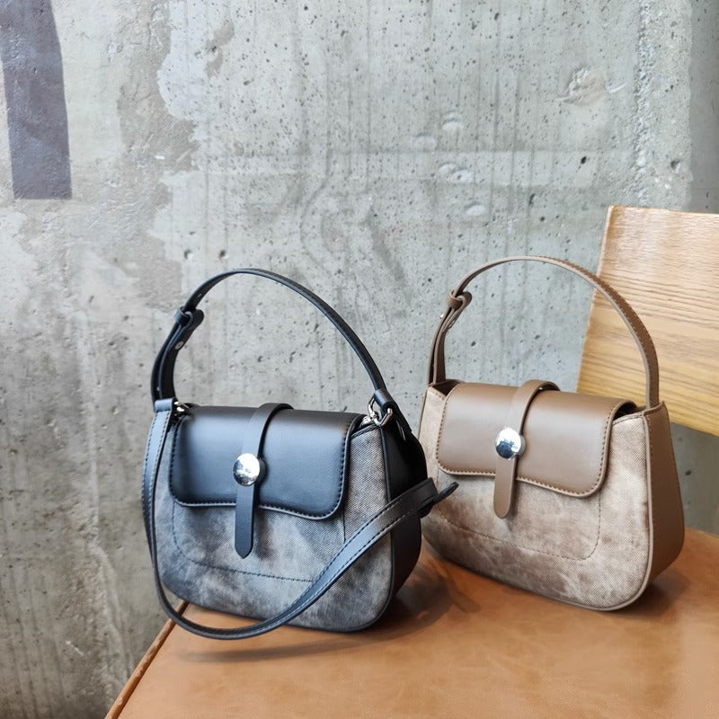 韩版时尚马鞍包真皮潮精致手提小包包女2023秋冬新款单肩斜跨包