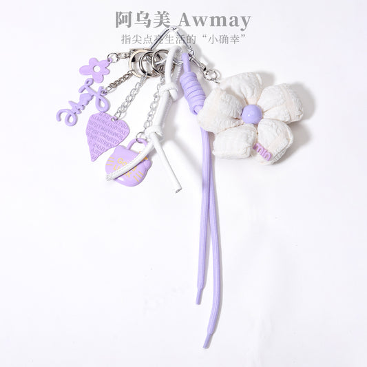 个性大花朵泡泡纱包挂金属花朵LOVE字母包挂钥匙链钥匙扣包挂桃心