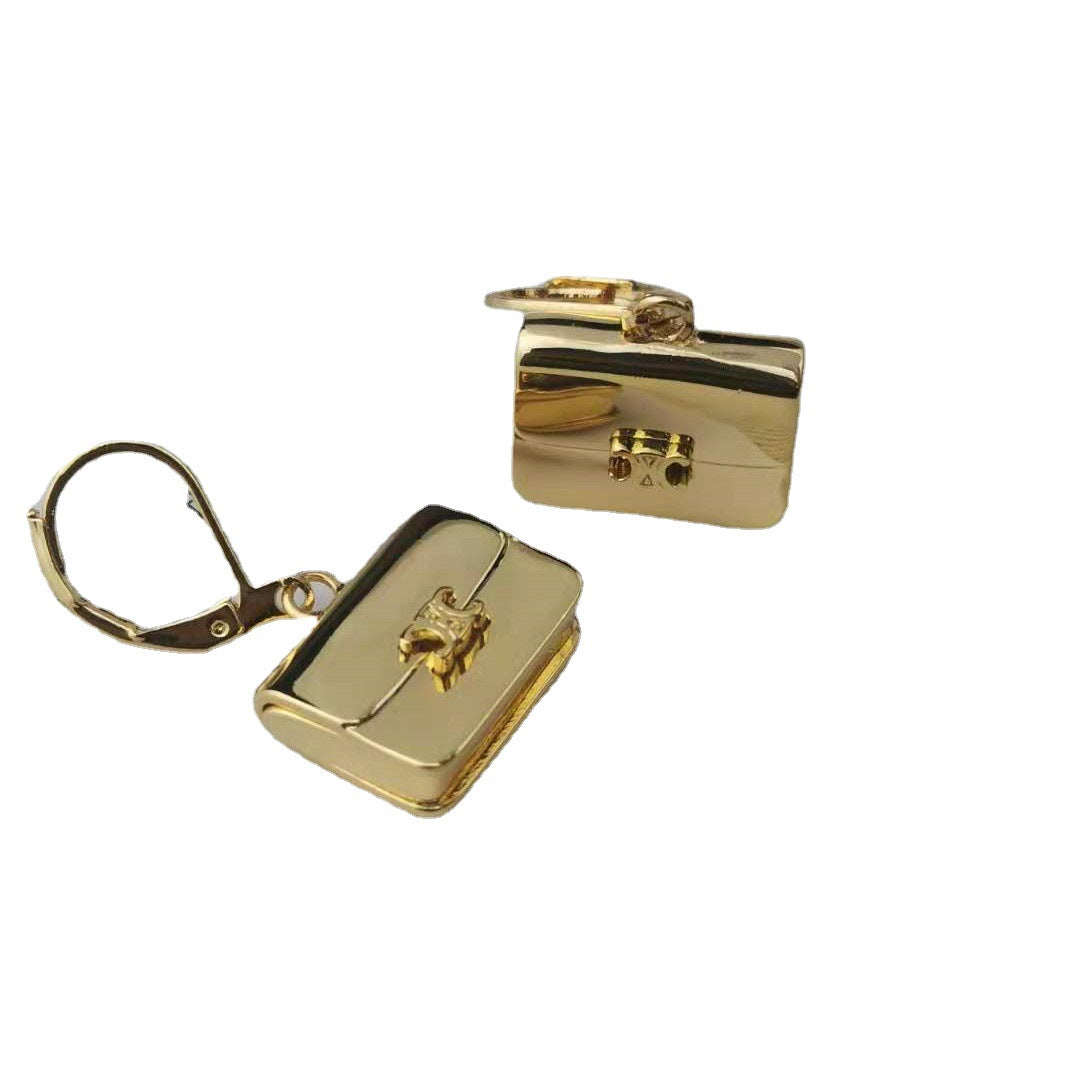 赛家秋冬新款包包耳环高级感气质欧美风光面镀金公文包耳环耳钩