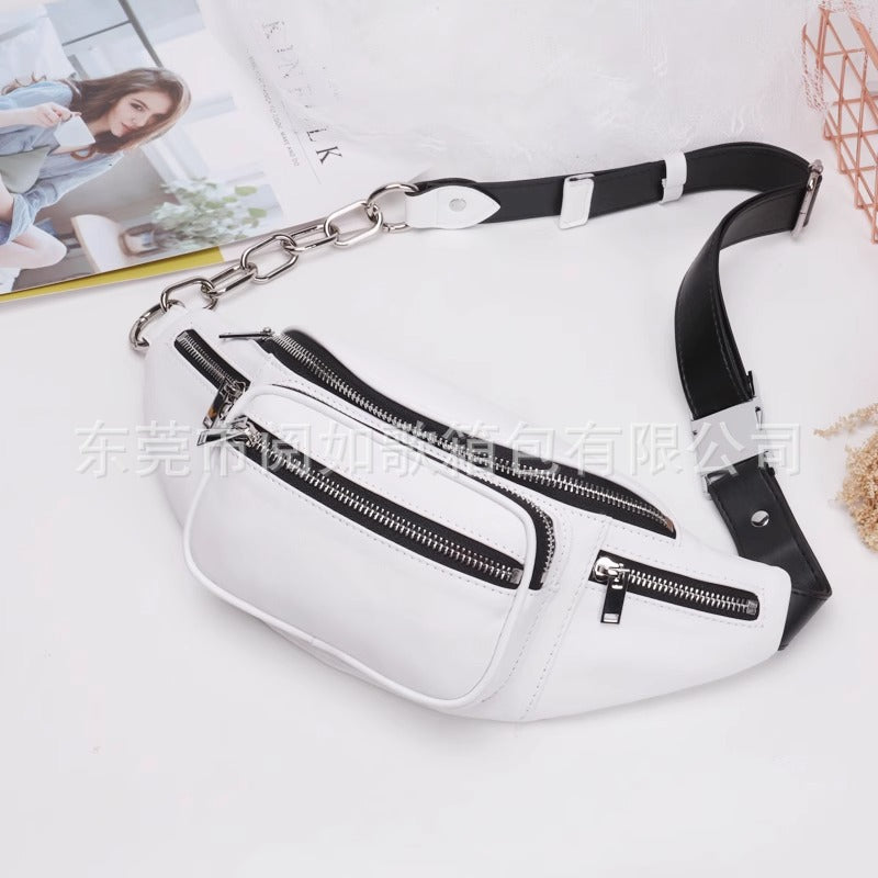 腰包女潮ins桑稚赵露思同款羊皮女胸包真皮百搭单肩斜挎链条小包