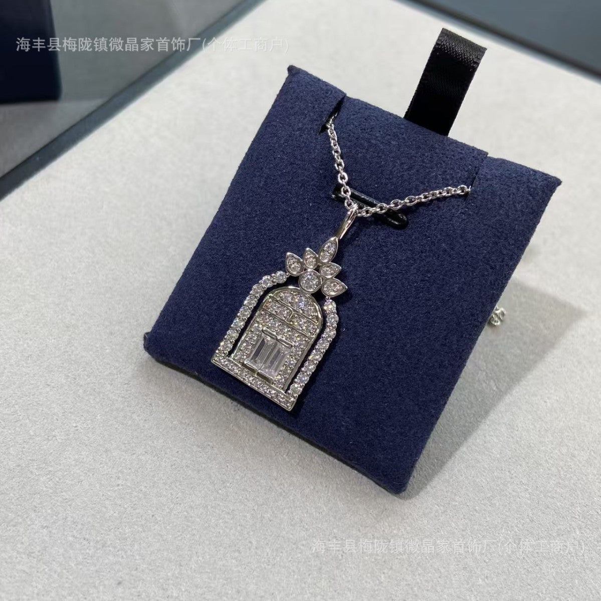 高版海瑞S925纯银满钻幸福之门项链高级时尚通勤吊坠项链