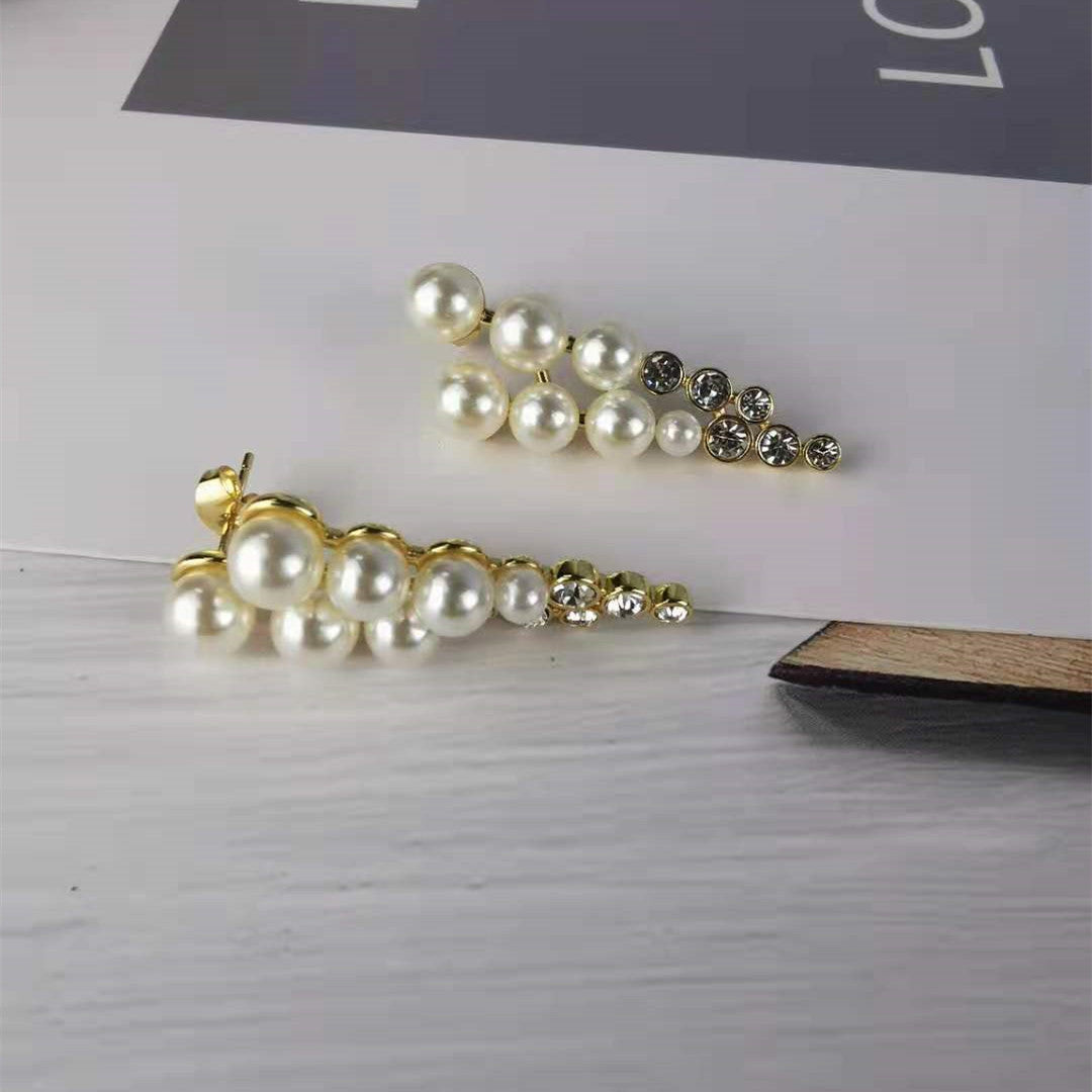 赛家新款celi优雅气质法式葡萄钻珍珠耳钉耳环镀金镶钻时髦耳饰