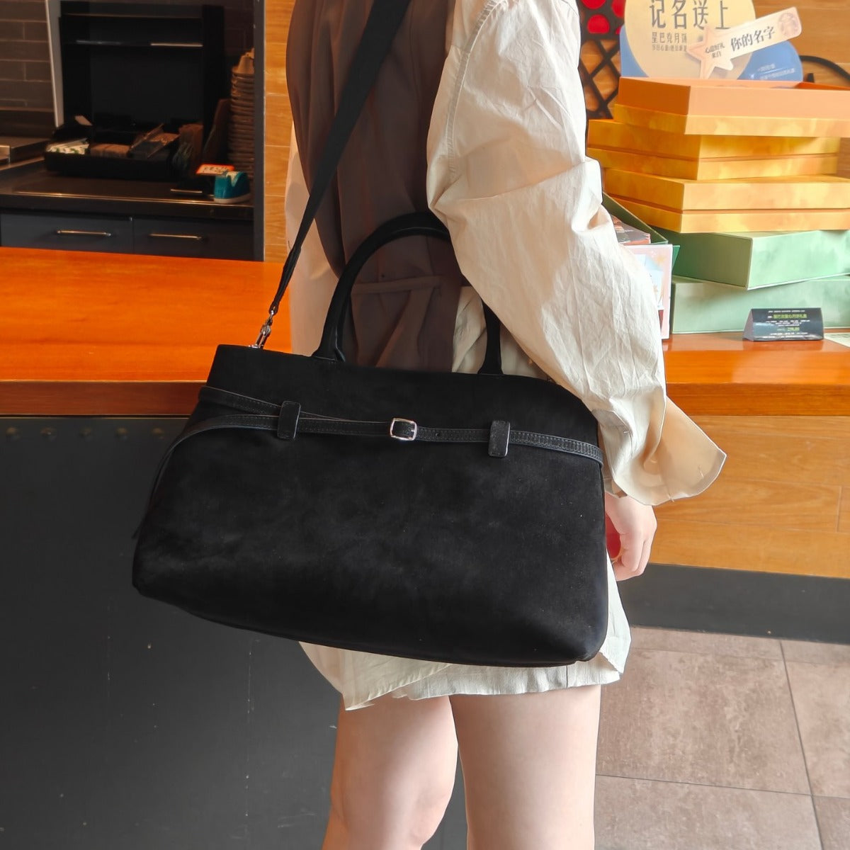 2024秋冬新款时尚百搭复古磨砂皮面托特大容量高级感手提单肩包包