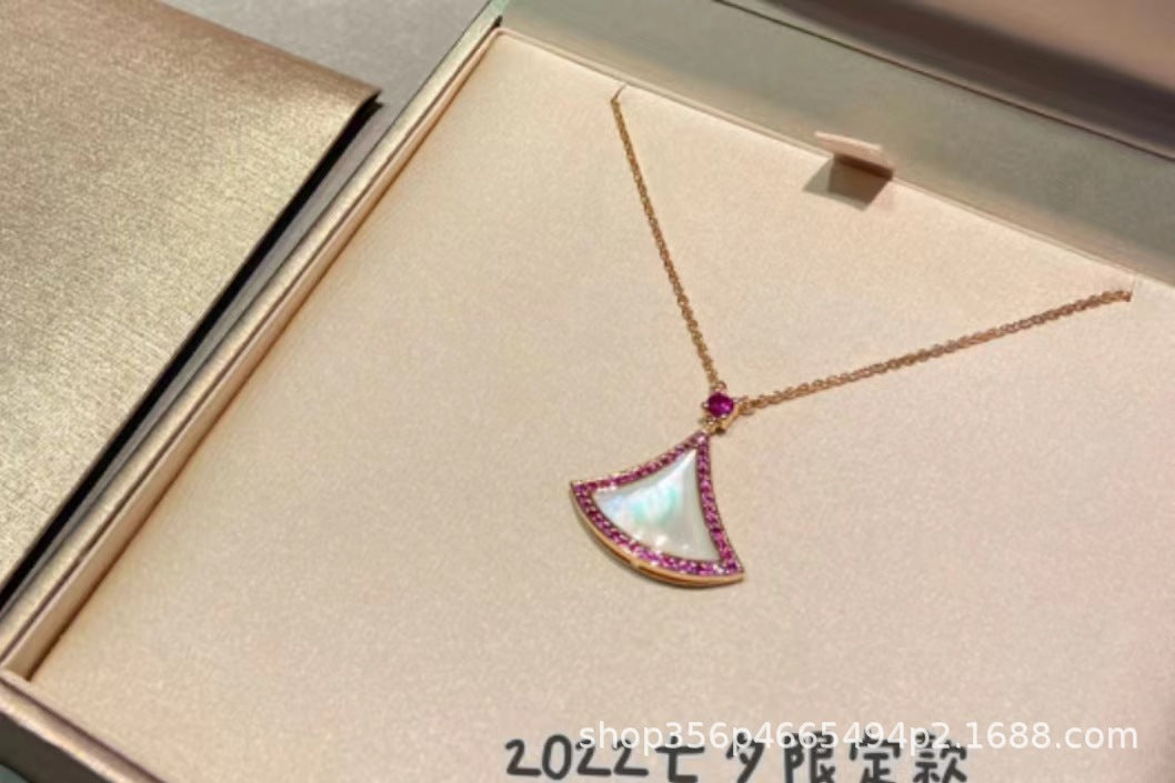 高版本Bao家小扇子项链精工CNC白贝小裙子项链S925银镀18k厚金