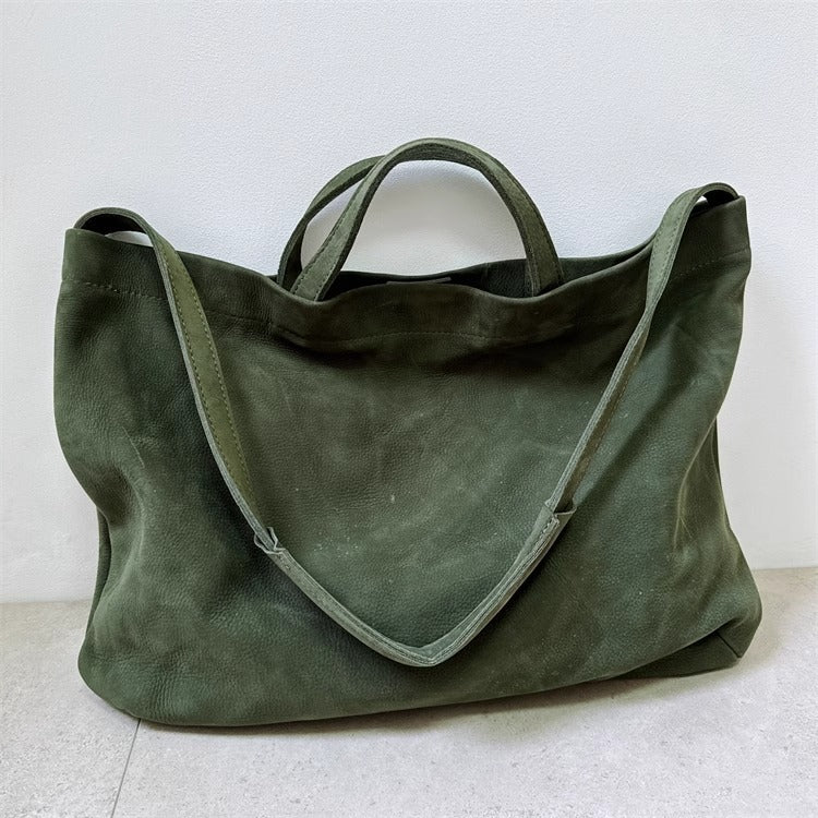 慵懒风头层牛皮大包女托特软皮单肩包女包手提购物袋日系复古直播