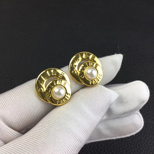 赛家新款法式双层帽子纽扣耳环气质欧美复古时髦饰品珍珠耳钉女