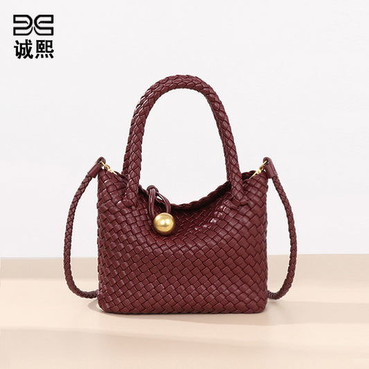 夏季纯色百搭手提单肩女包新款手工编织包高级感腋下包时尚斜挎包