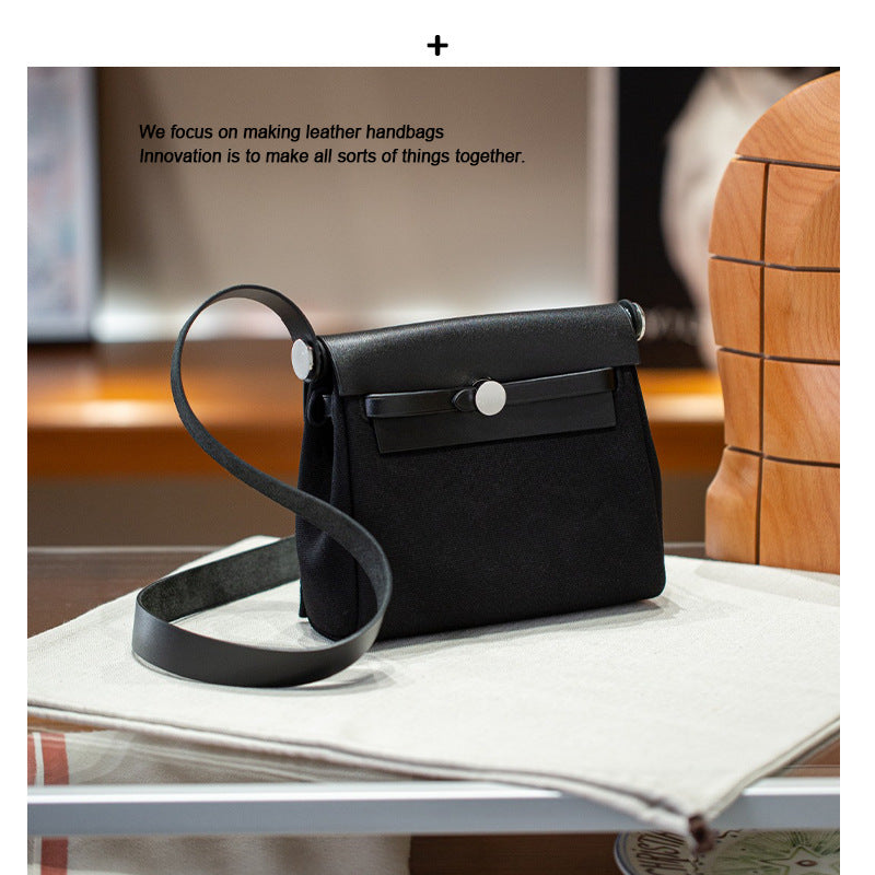 手工miniherbag真皮内缝凯莉包牛皮帆布拼色撞色手提包单肩斜挎包