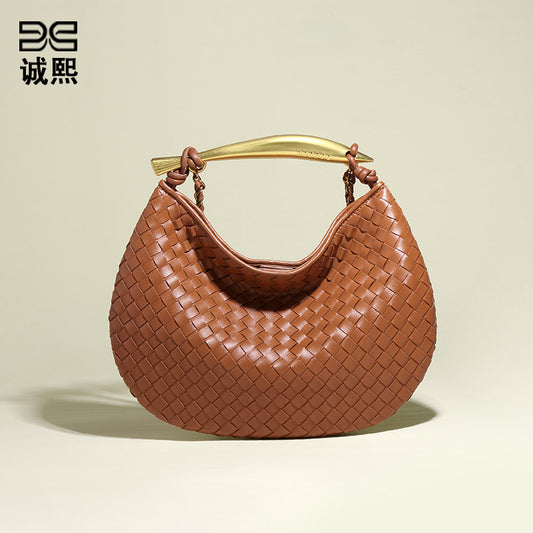 广州工厂直销包包沙丁鱼手工编织复古时尚质感单肩斜挎月牙饺子包