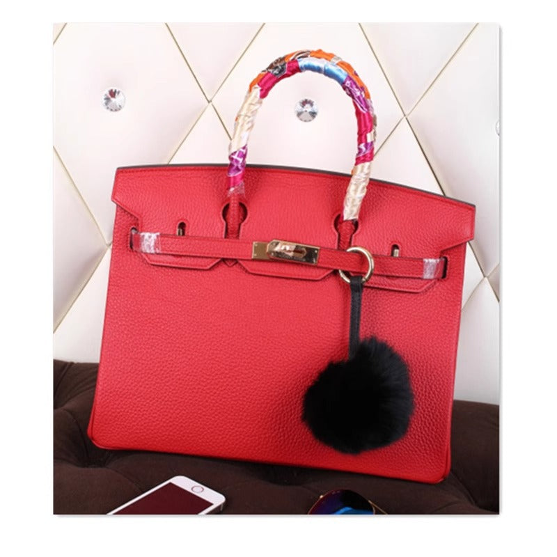 欧美外贸款头层牛皮荔枝纹铂金包真皮女包手提包单肩斜挎凯莉大包