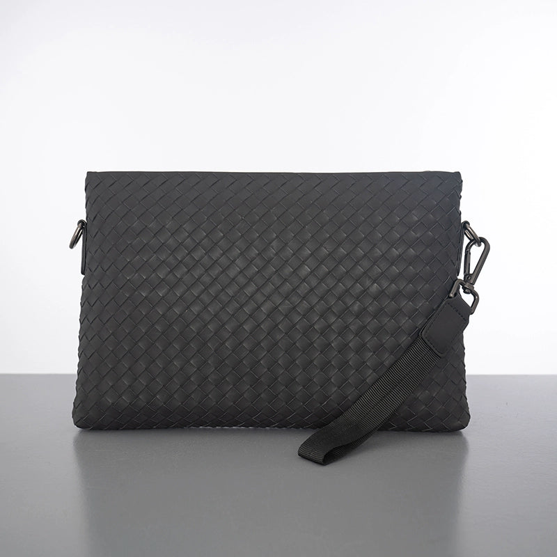 X&BV真皮单肩包男斜挎包大容量编织小背包多功能男士手拿包手包潮