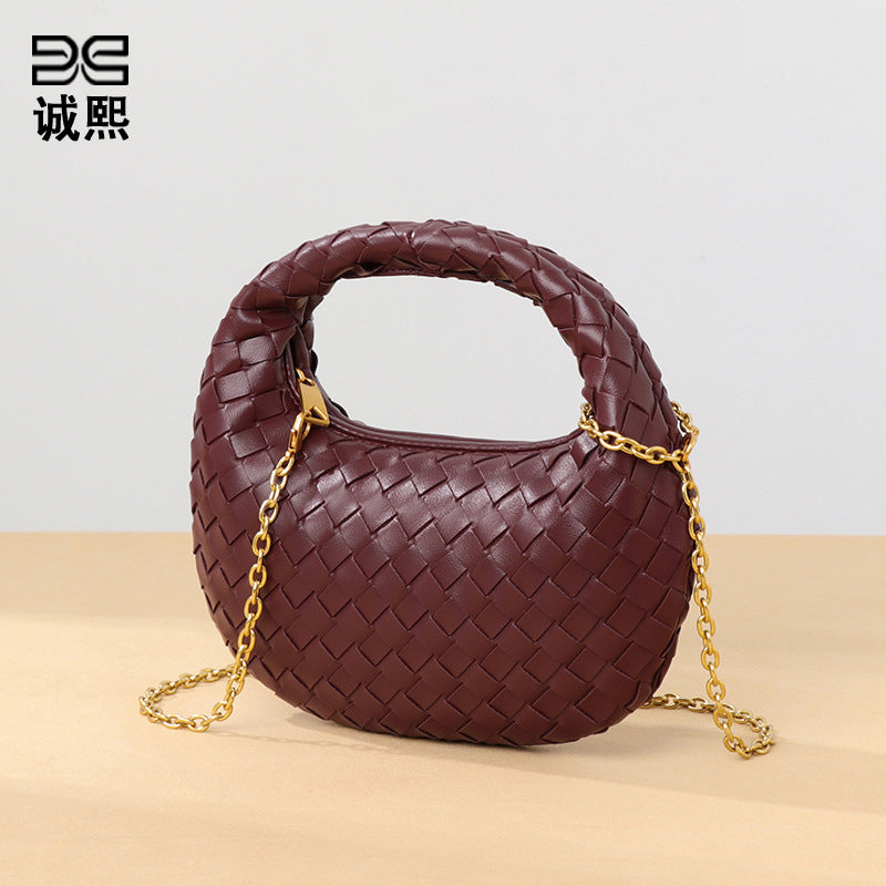 跨境简约时尚手拎饺子包简约手工编织女包工厂批发外贸单肩斜挎包