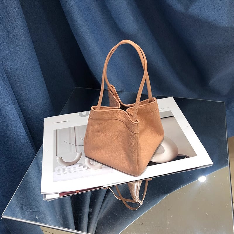 新中式国风晕染菜篮子包牛皮绸缎锦囊包手提包女单肩斜挎包水桶包