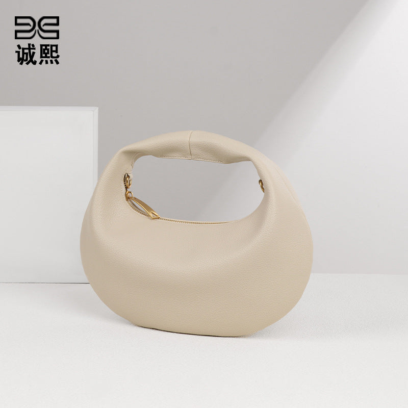 韩版小清新手拎饺子包小巧百搭pu月牙包单肩小包休闲轻便斜挎女包