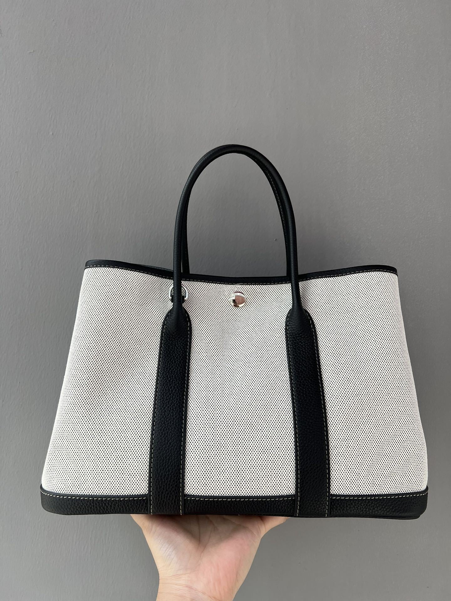 2025帆布女新款手提包时尚休闲通勤大容量头层牛皮撞色花园托特包