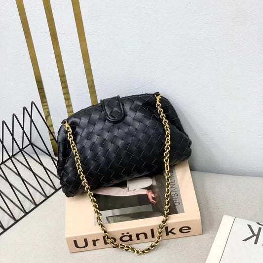 新款链条编织云朵包牛皮单肩腋下手拿包夹子包真皮女包潮流时尚单