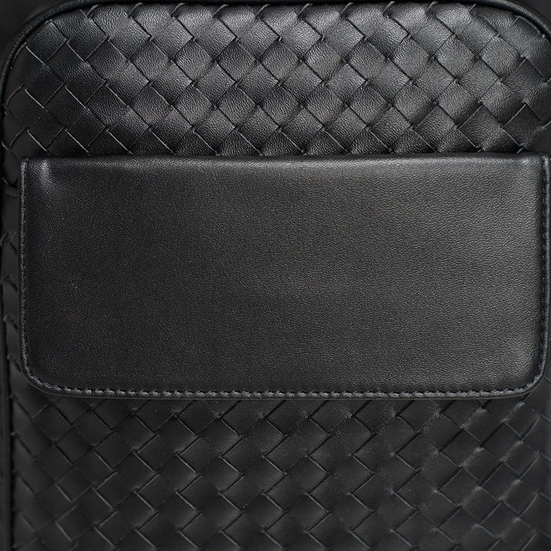 X&BV单肩包男真皮休闲青年潮男竖款牛皮编织斜挎包男士时尚小背包