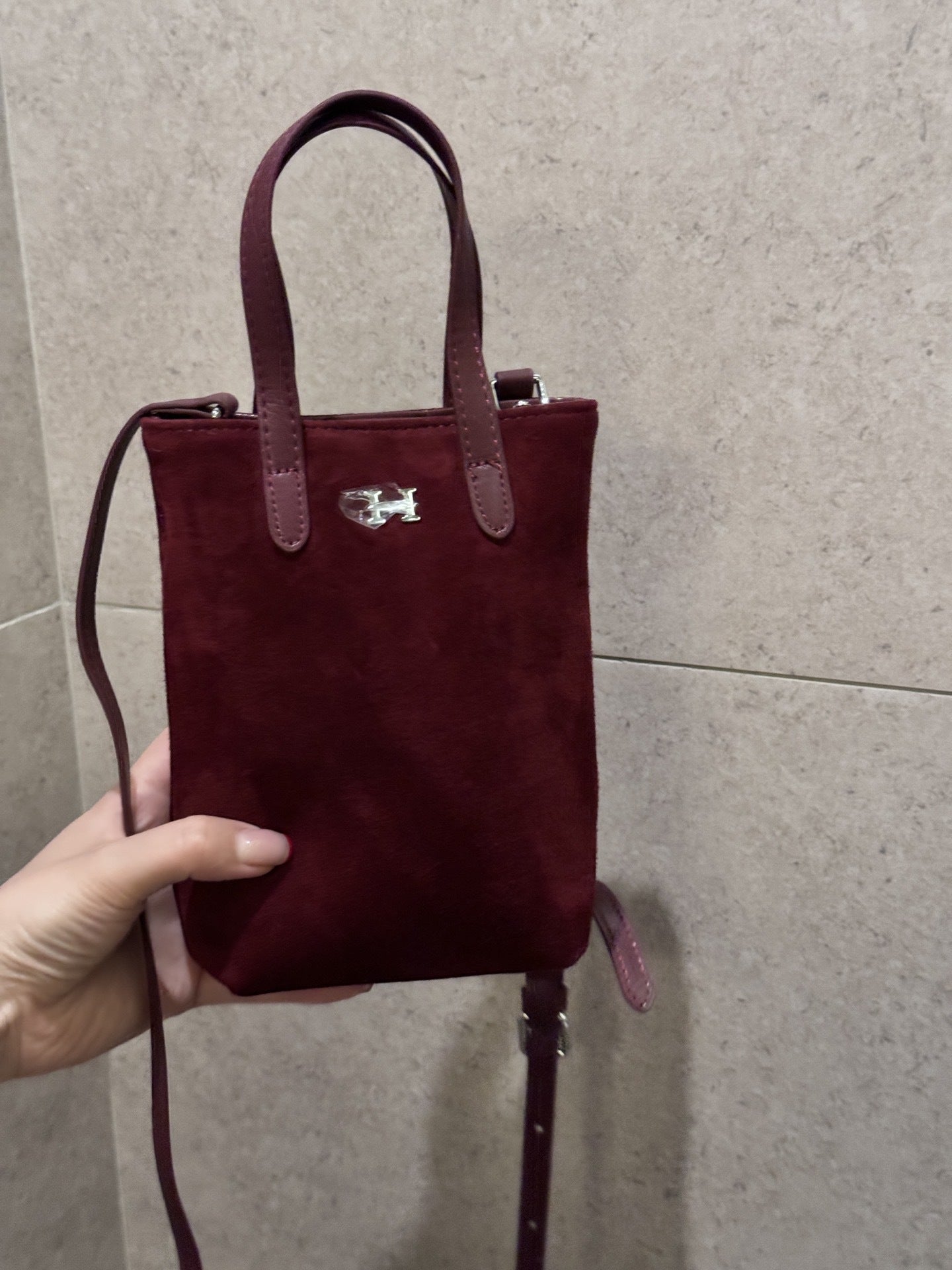 小众头层磨砂皮手机包麂皮绒面单肩斜挎包简约时尚女包轻便小包包