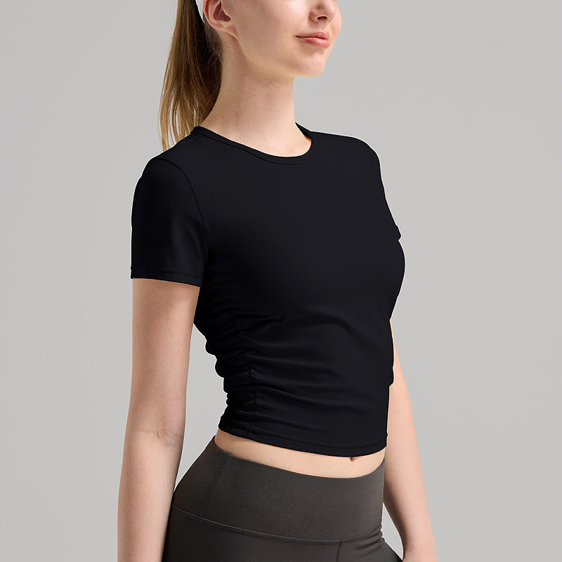 瑜伽服上衣女罗纹系列健身短袖透气速干运动T恤lulu高弹圆领背心