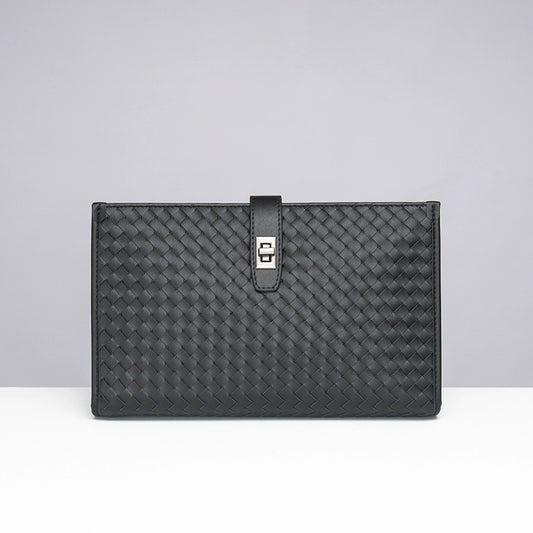 X&BV男士包包单肩斜挎包真皮休闲横款编织多功能大容量手拿包男潮