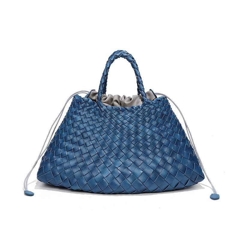 高级感纯色大容量子母手提包纯手工编织女包复古潮流菜篮子托特包