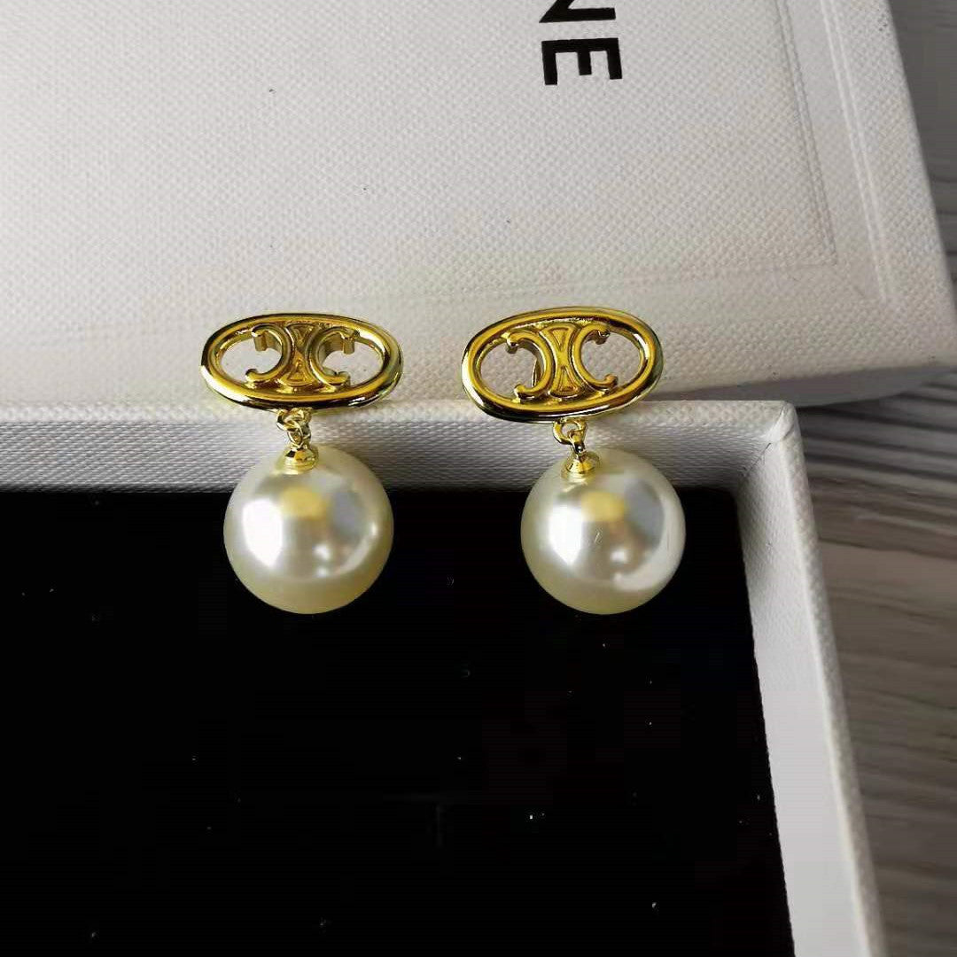 赛家2021新款凯旋门珍珠耳环时髦简约高级感celin风银针珍珠耳钉