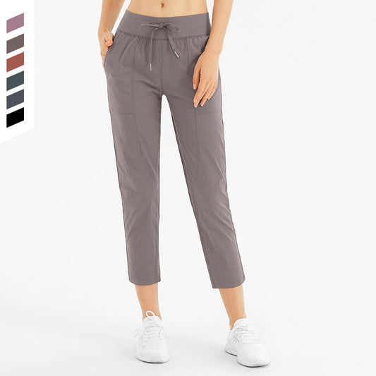 INFLACHI运动休闲裤女士透气速干抽绳宽松瑜伽裤跑步健身八分裤